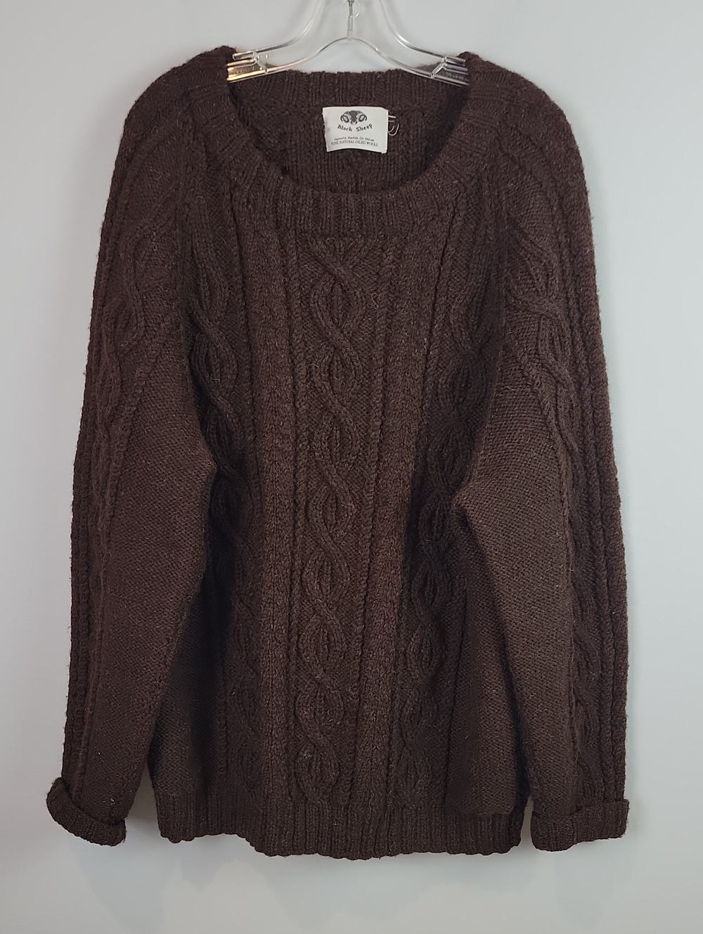 Vintage 1990s Black Sheep GB Pure Oiled Wool Chunky Cable Knit Sweater 2X